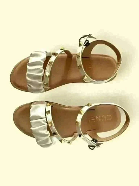 White Studded Casual Dress Comfort Wedges - cunei